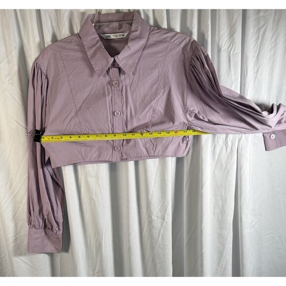 Zara Voluminous Poplin Crop Top w/Balloon Sleeves, Lavender, Sz: L, 84-03 - Picture 5 of 11